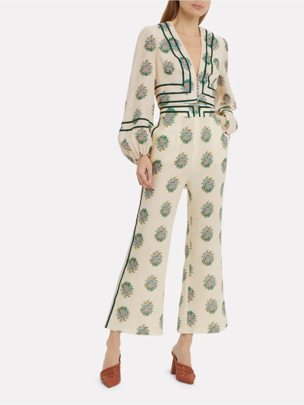 Zimmermann Verity Flare Pant with Green Trim